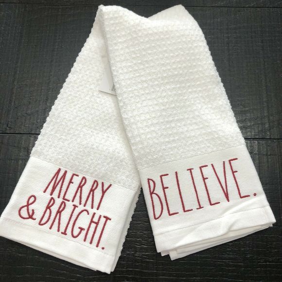Rae Dunn Other - RAE DUNN Kitchen Dish Towels MERRY & BRIGTH BELIVE